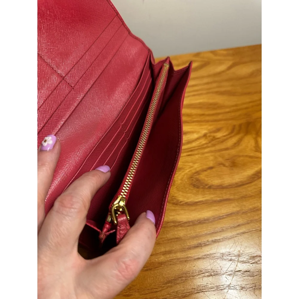 Prada Red Leather Long Flap Wallet